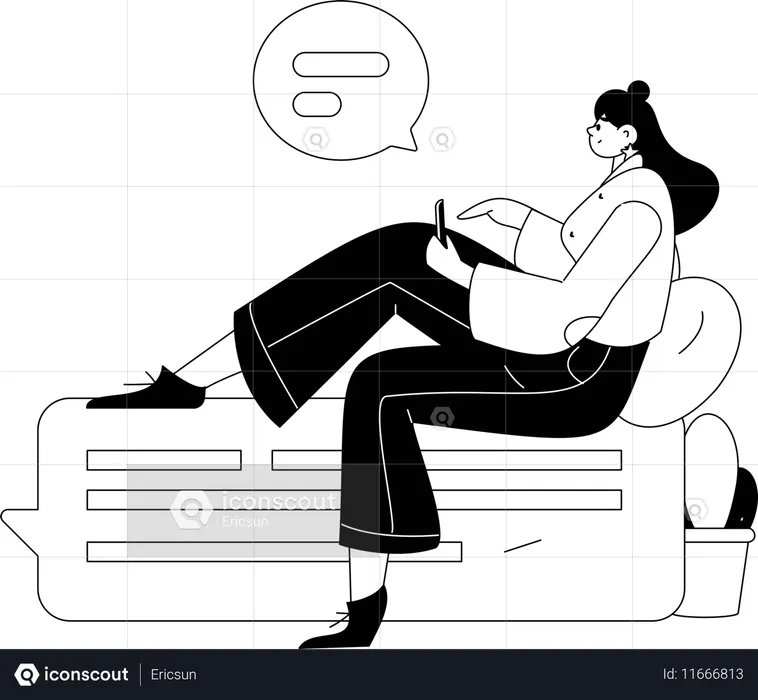 Vistas de mulher na conta de mídia social do funcionário  Ilustração