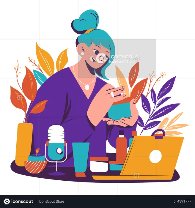 Vlogger de beleza dando tutorial de maquiagem  Ilustração