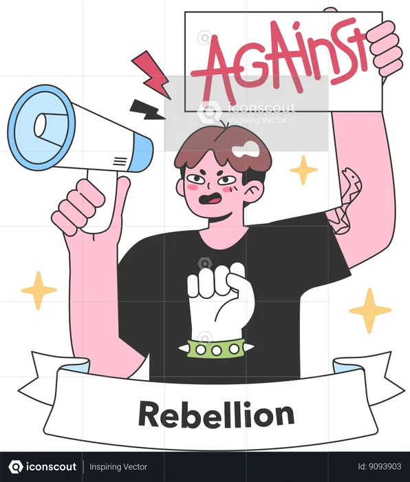 Vocal rebellion captured in passionate protester with megaphone  Illustration