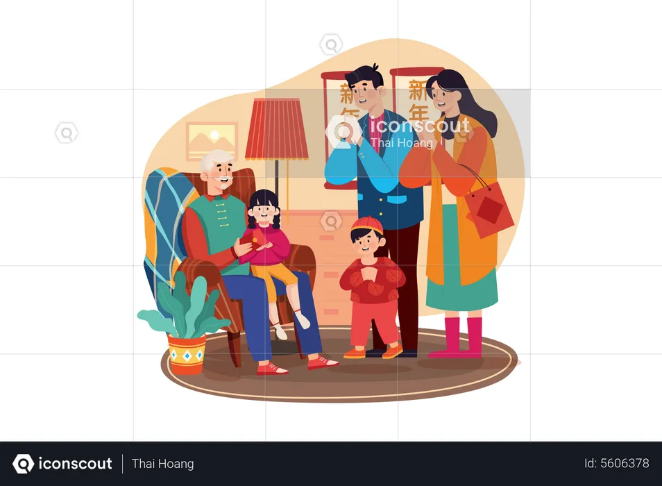 Salutation de famille chinoise pour le nouvel an  Illustration