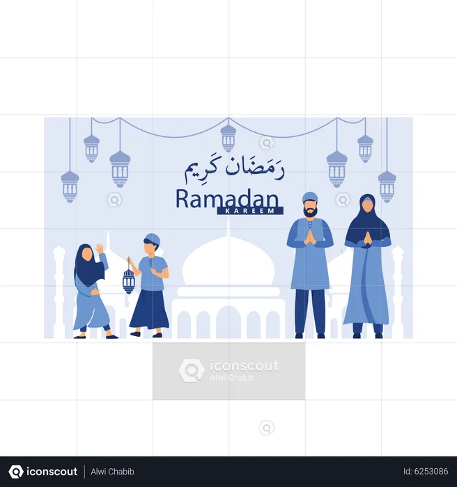 Salutation familiale pour le ramadan  Illustration