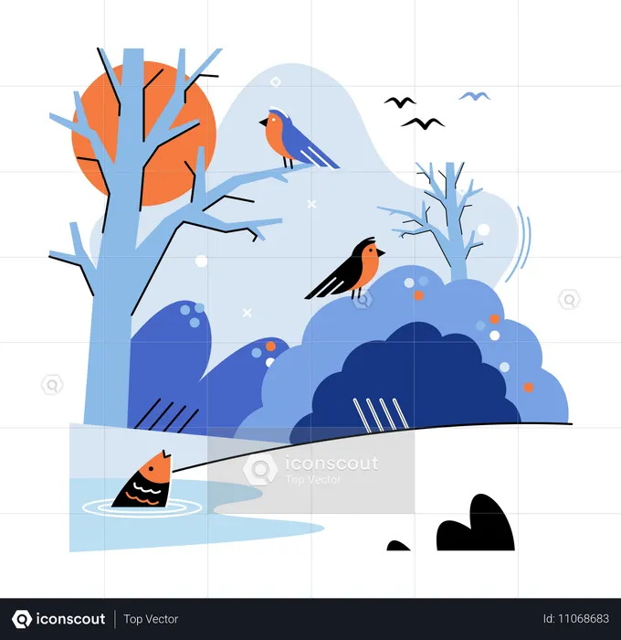 Vögel im Wald  Illustration