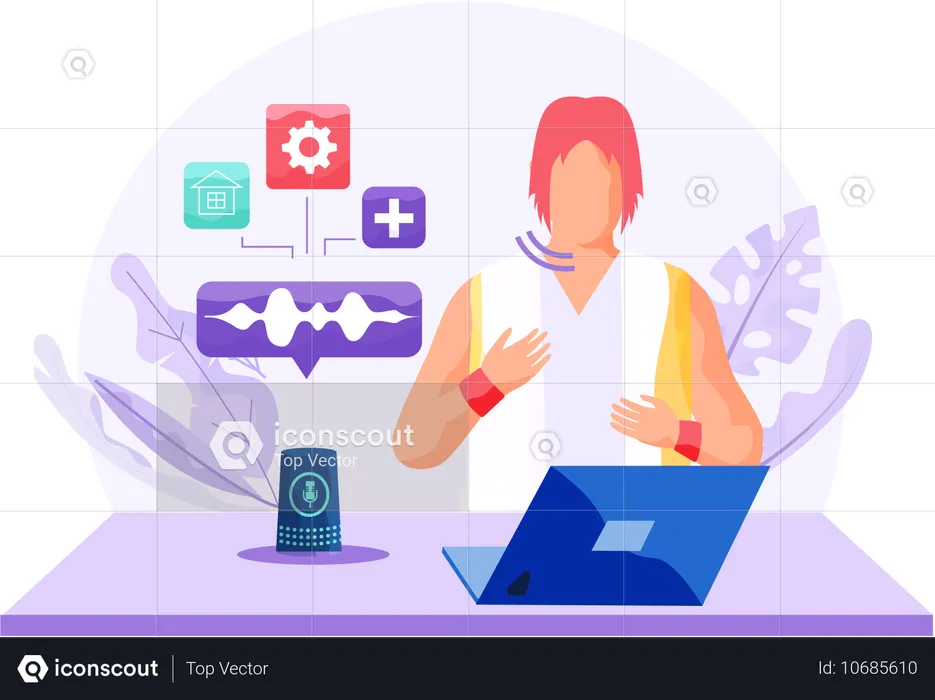 Voice assistant software agent perform tasks for user  Illustration