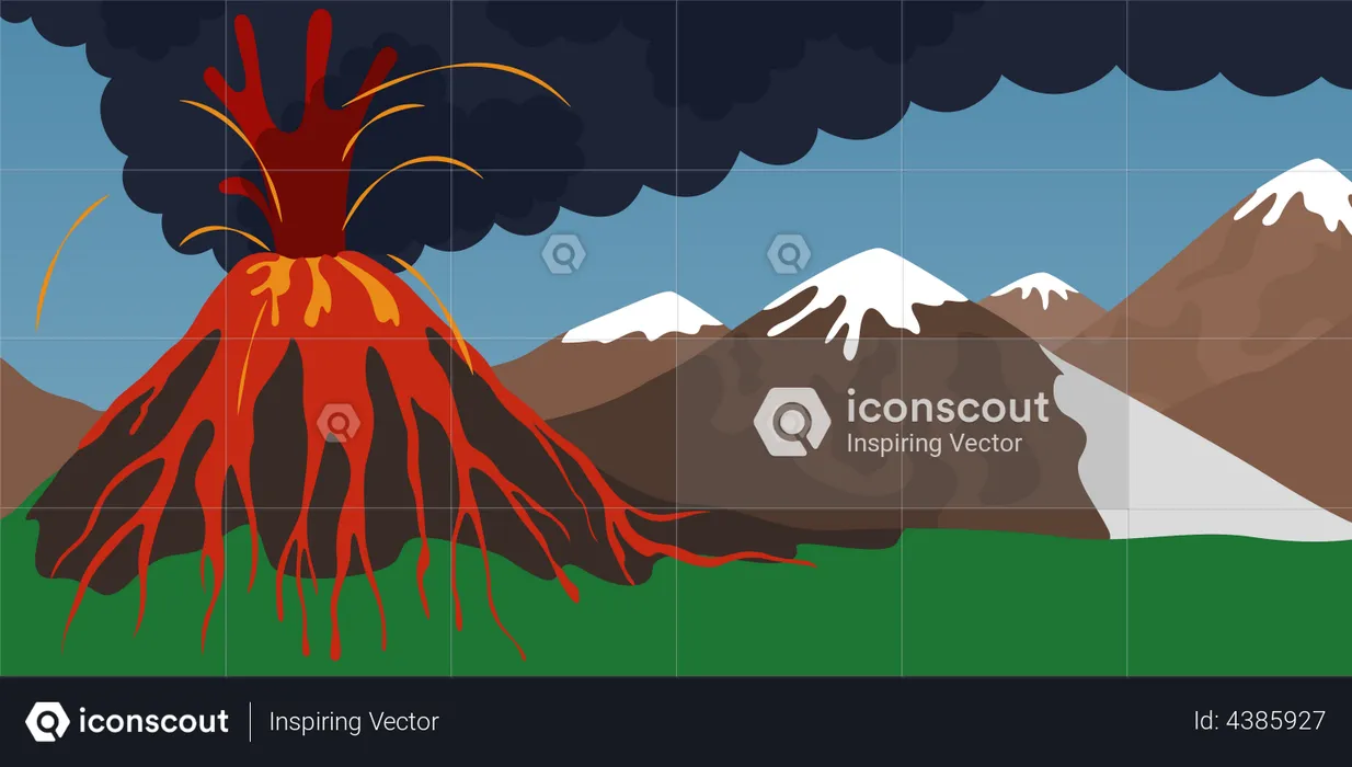 Volcano erupting with spewing lava  Illustration
