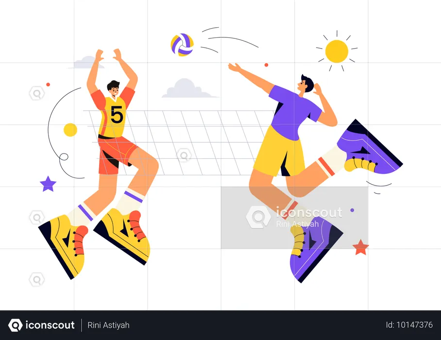 Volleyball Players competing each other  Illustration