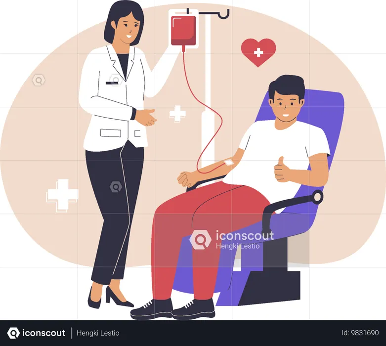 Voluntários doando sangue sentados em cadeiras  Ilustração