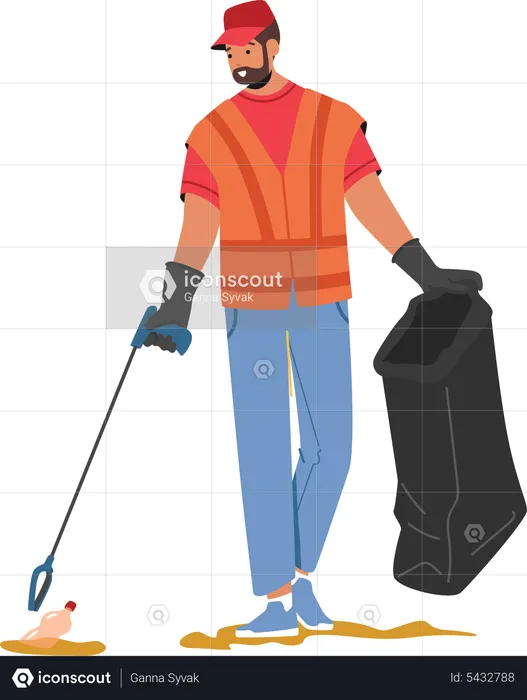 Volunteer Cleaning Garbage from Ground  Illustration
