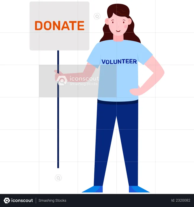 Volunteer girl holding donation board  Illustration