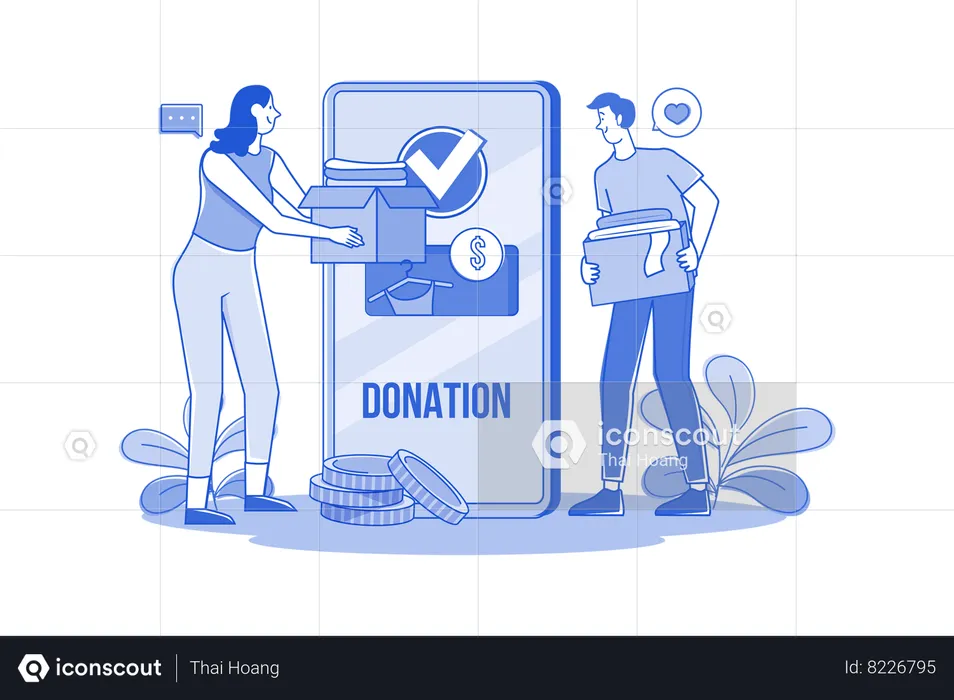 Volunteer Group Donates For Charity Via Smartphone  Illustration