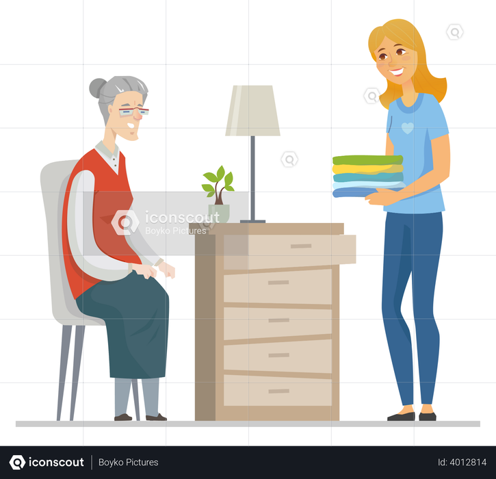 Volunteer helping senior woman Illustration