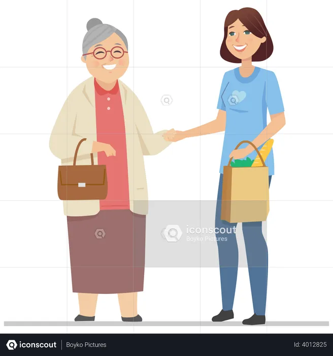 Volunteer helping senior woman  Illustration