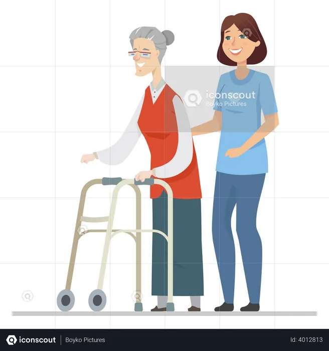 Volunteer helping senior woman  Illustration