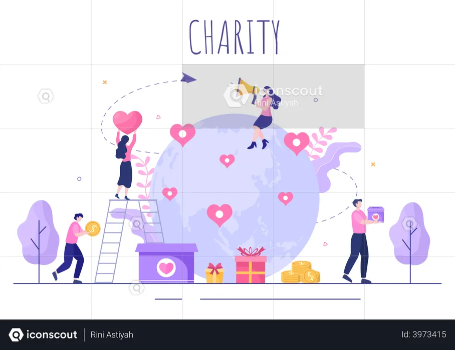 Volunteer people working in collecting donation funds  Illustration