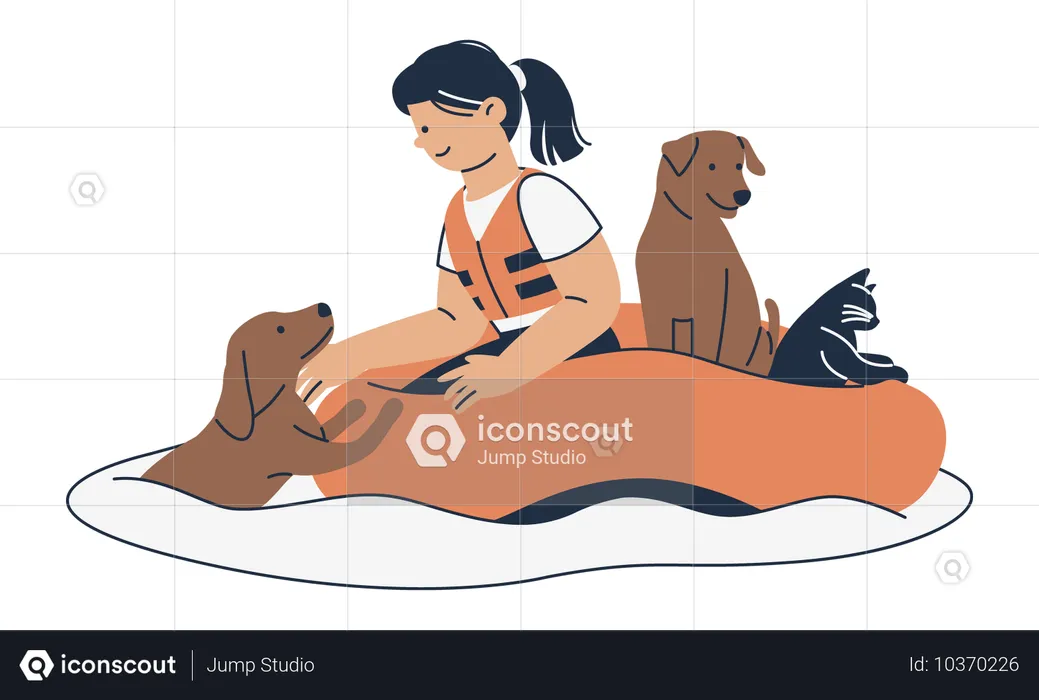 Volunteer saving animals in flood  Illustration