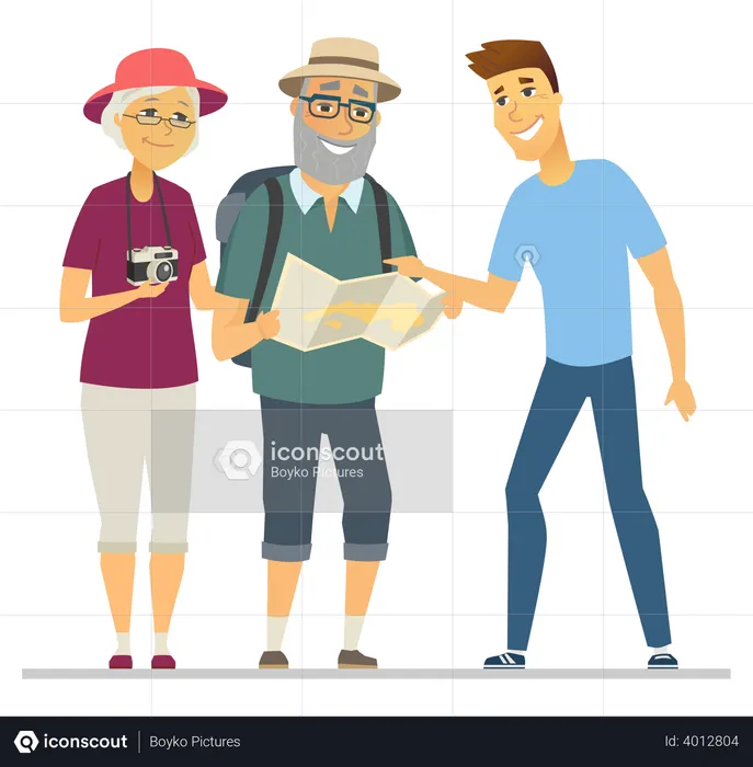 Volunteer showing senior tourists the way  Illustration