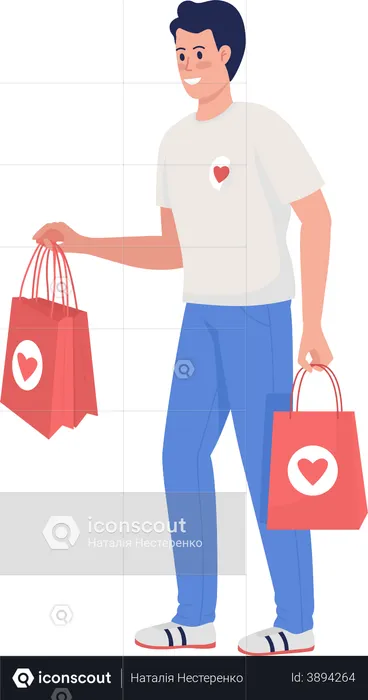 Volunteer with donation bags  Illustration