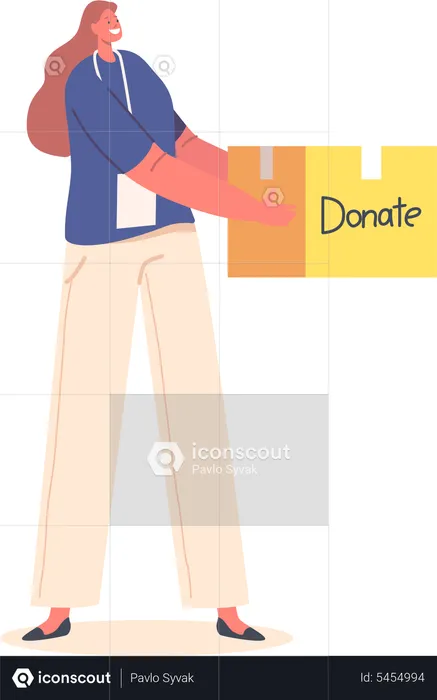 Volunteer Woman with Donation Humanitarian Aid  Illustration