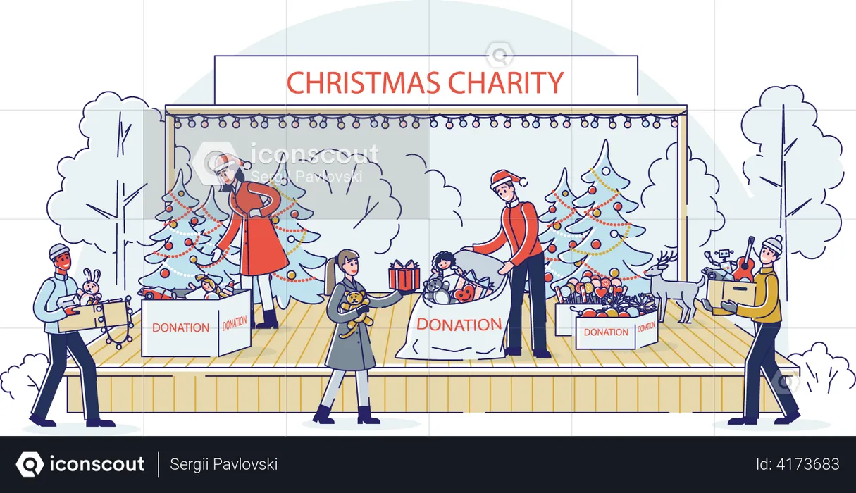 Volunteer worker gathering donation for Christmas charity  Illustration