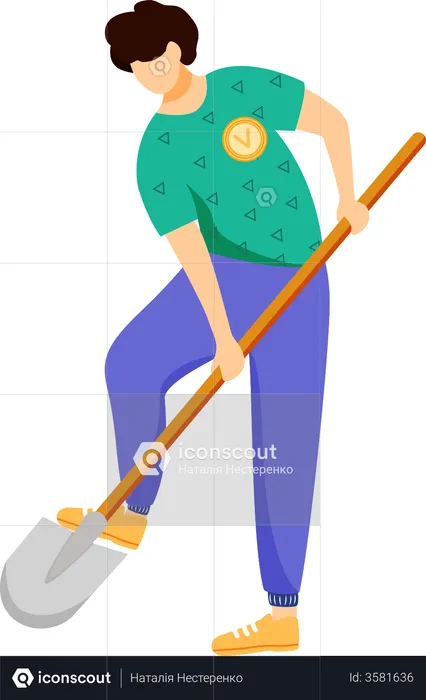 Volunteer working with shovel  Illustration