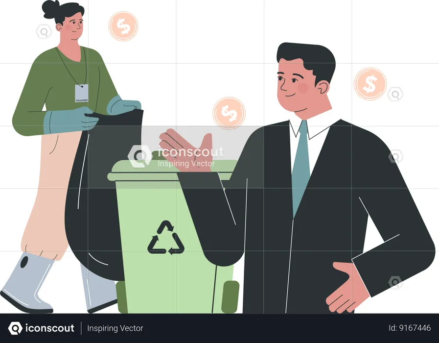 Volunteer works on waste management  Illustration