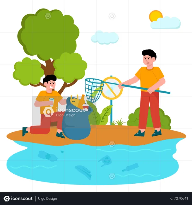 Volunteers Clean Up Trash In River  Illustration