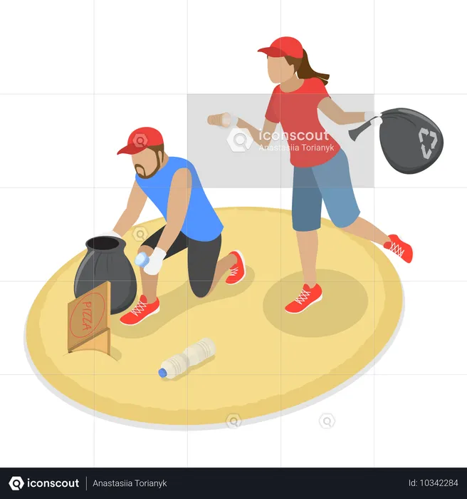 Volunteers cleaning beach  Illustration