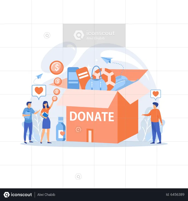 Volunteers collecting goods  Illustration