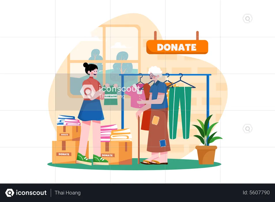 Volunteers donate clothes to the poor  Illustration