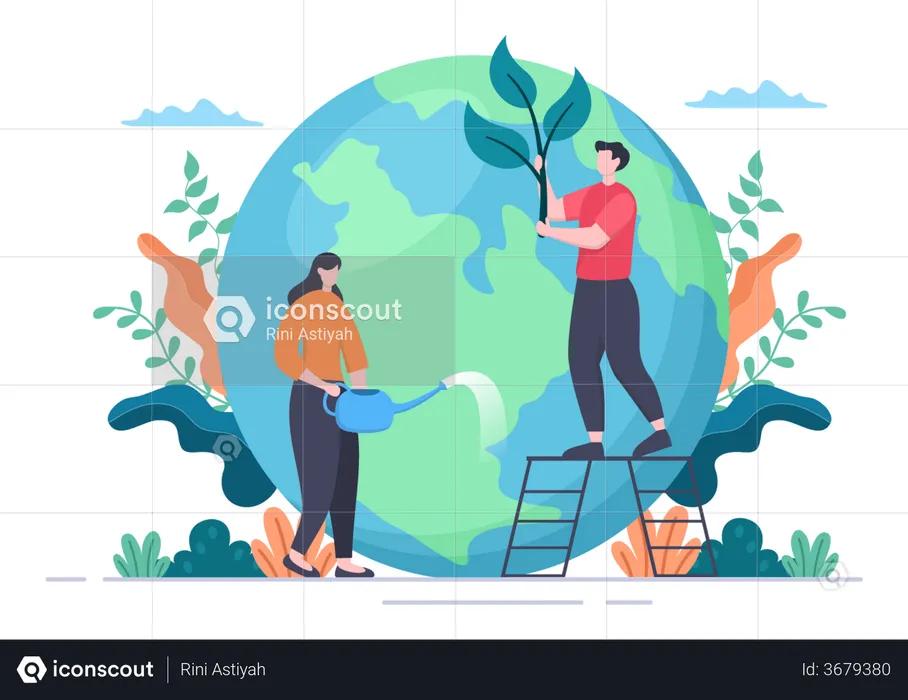 Volunteers planting trees  Illustration