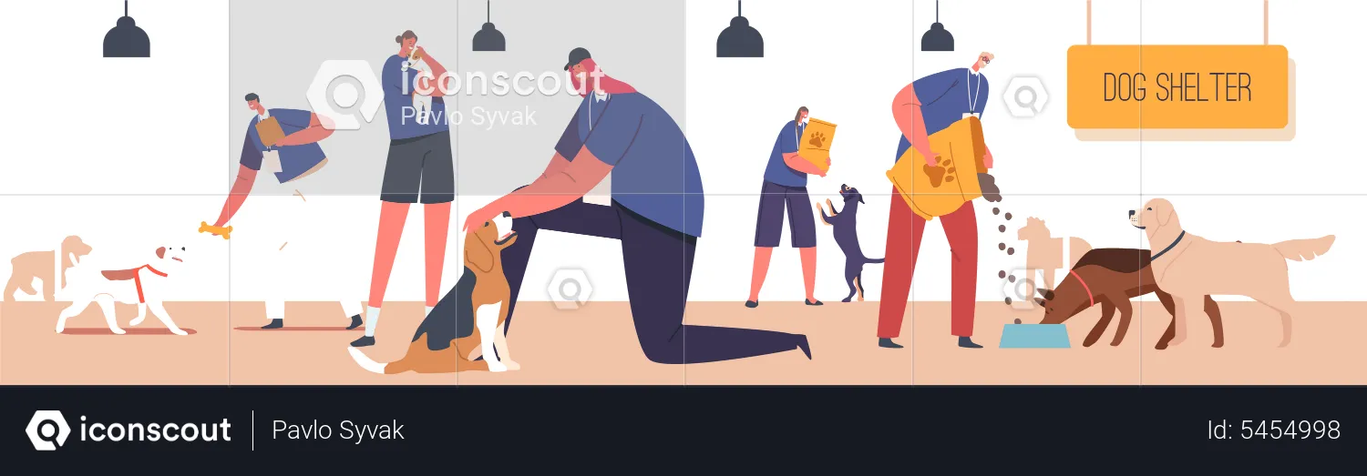 Volunteers Work in Animals Shelter  Illustration