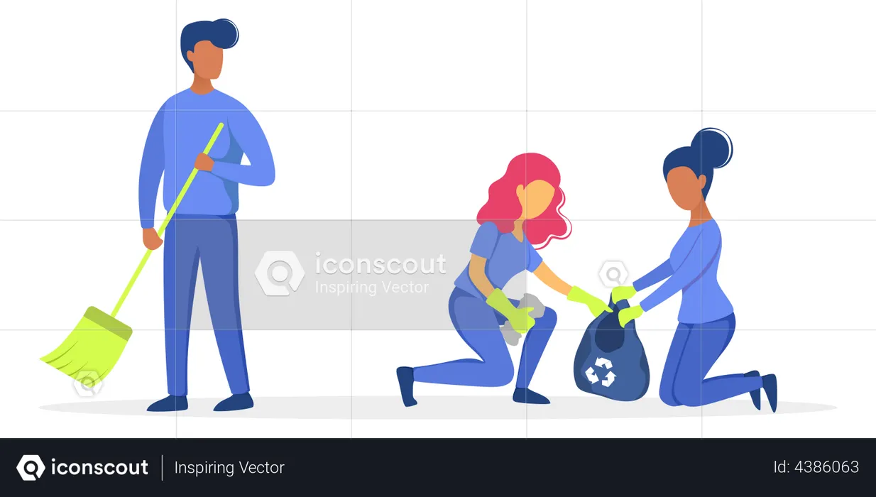 Volunteers worker picking up garbage  Illustration