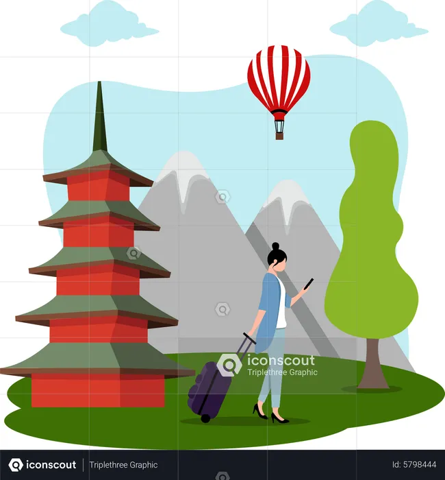 Voyageuse voyageant en Chine  Illustration