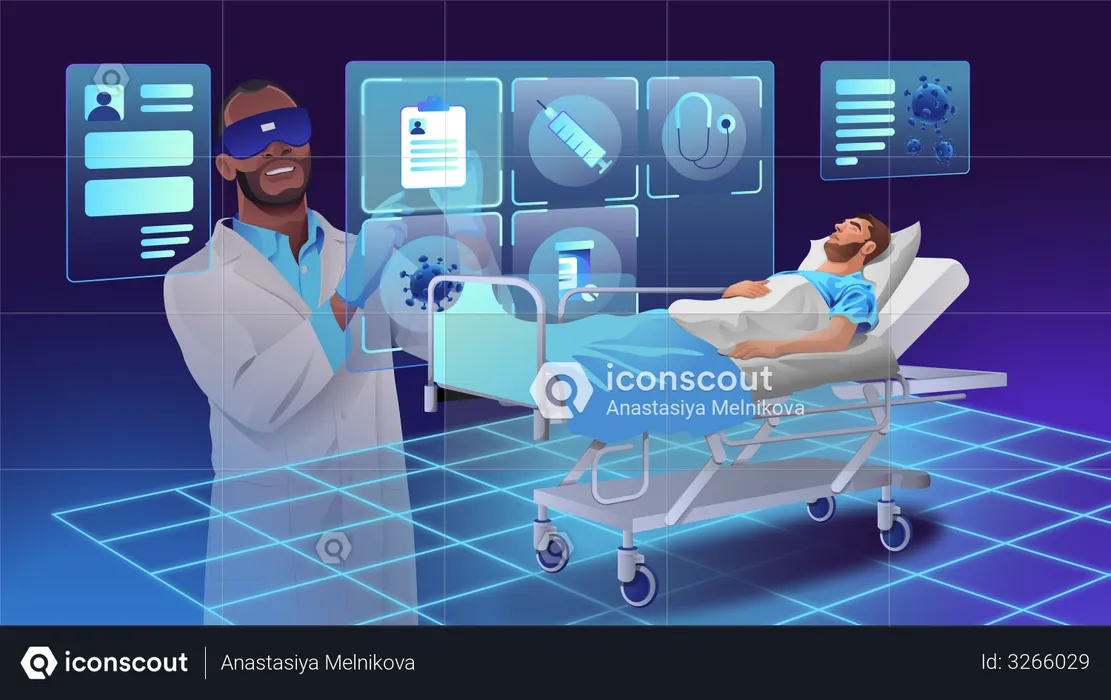 VR treatment of patients with coronavirus infection  Illustration
