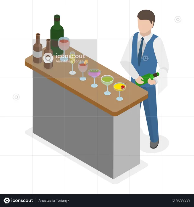 Waiter doing catering service  Illustration