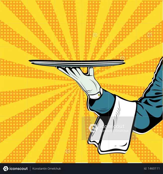 Waiter hand tray presentation pop art retro vector  Illustration