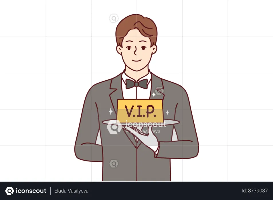 Waiter holds vip signboard  Illustration
