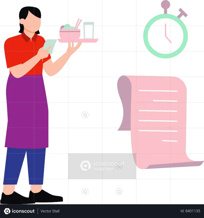 Waiter is standing with order  Illustration