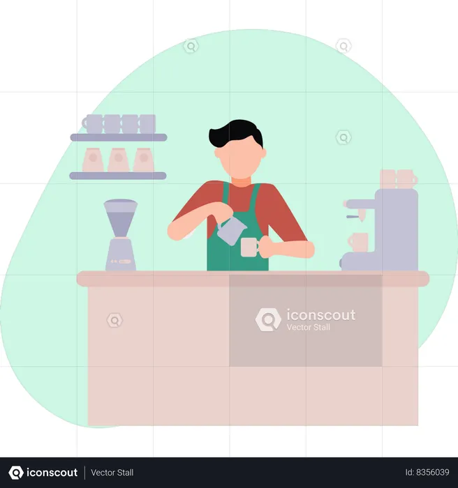 Waiter making coffee  Illustration
