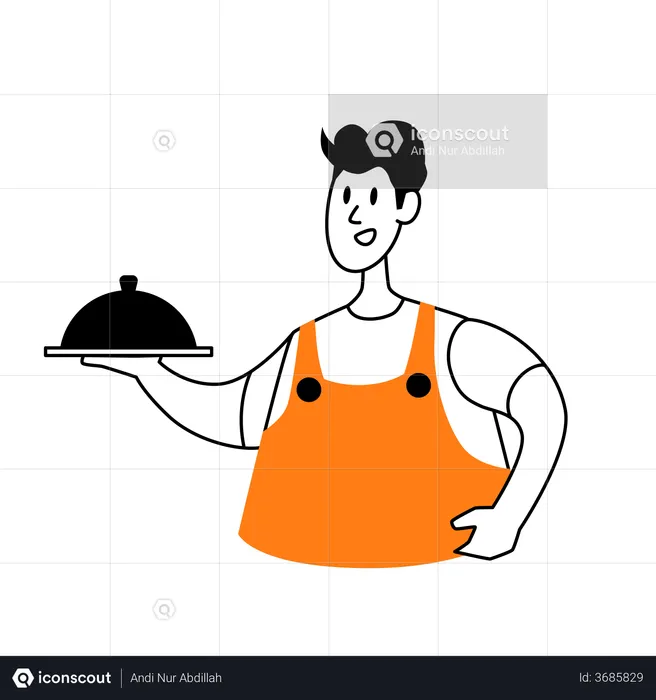 Waiter serving food  Illustration