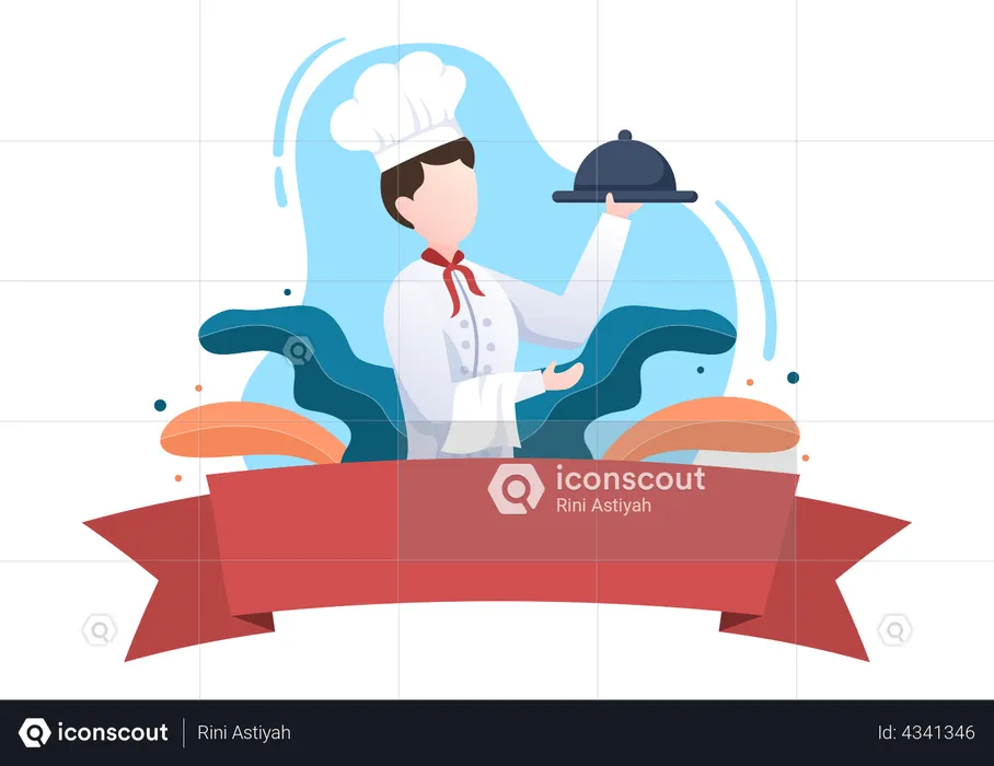 Waiter serving food  Illustration