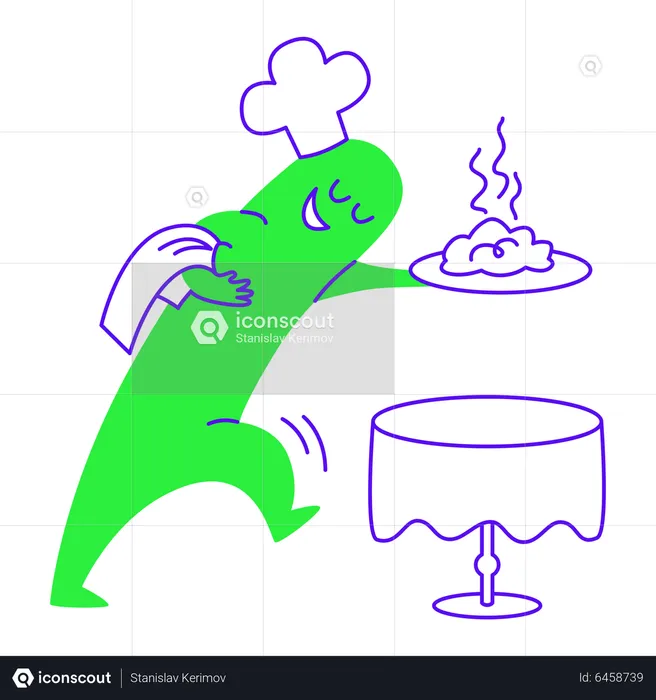 Waiter serving food to table  Illustration