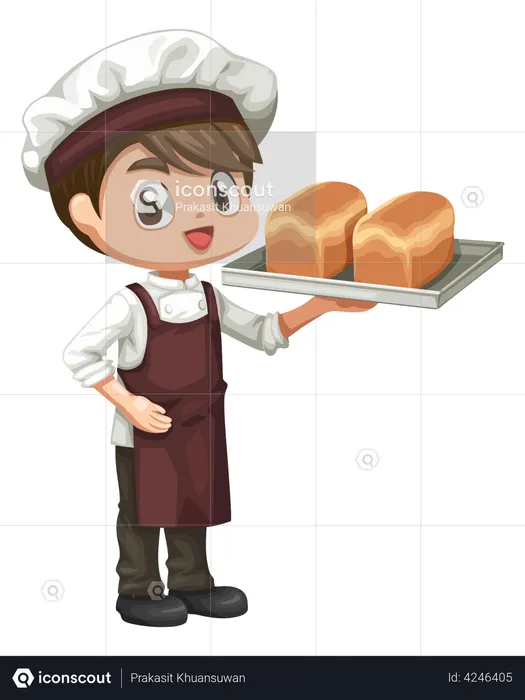 Waiter serving fresh bread  Illustration