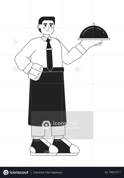 Waiter stand with tray  Illustration