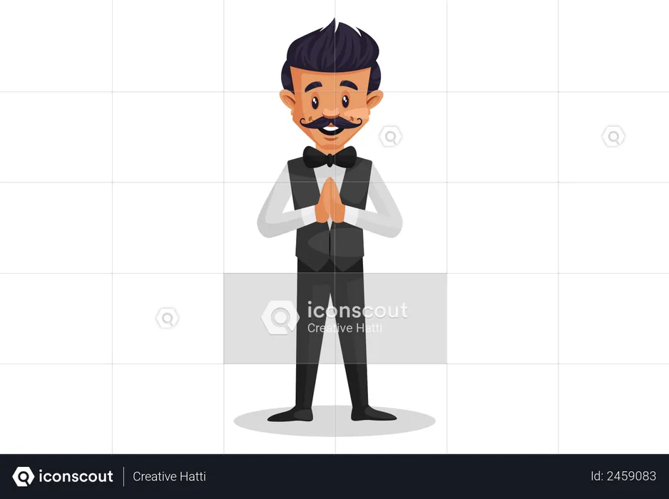 Waiter with namaste greetings  Illustration