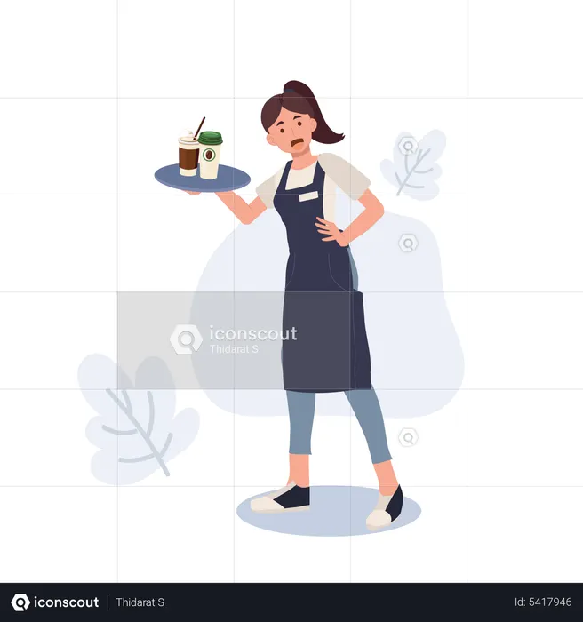 Waitress hold tray with coffee  Illustration