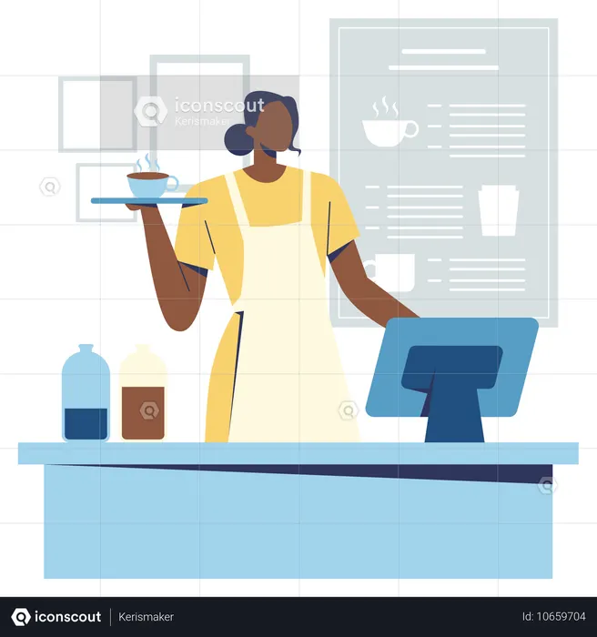 Waitress holding coffee order  Illustration