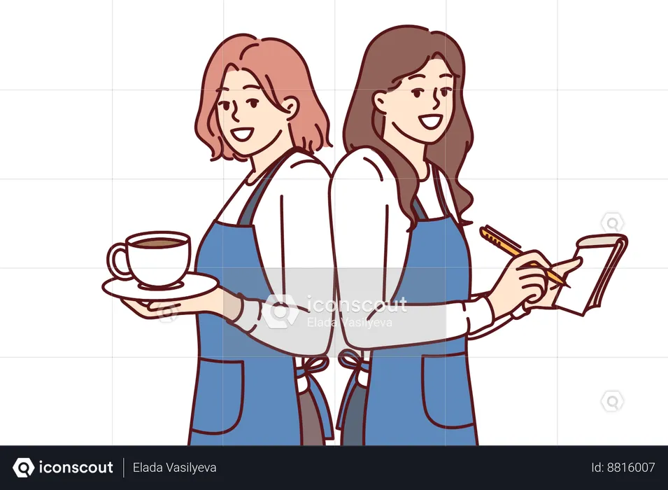 Waitress is serving coffee to customers  Illustration