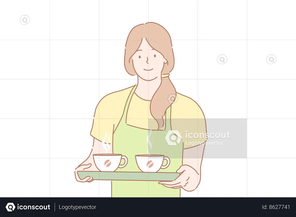 Waitress is serving hot tea  Illustration