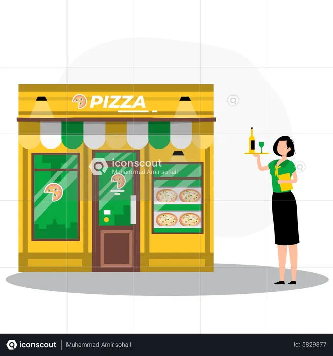 Waitress of pizza restaurant  Illustration