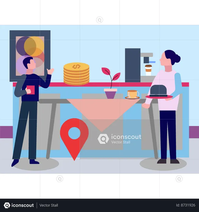 Waitress serving food in restaurant  Illustration